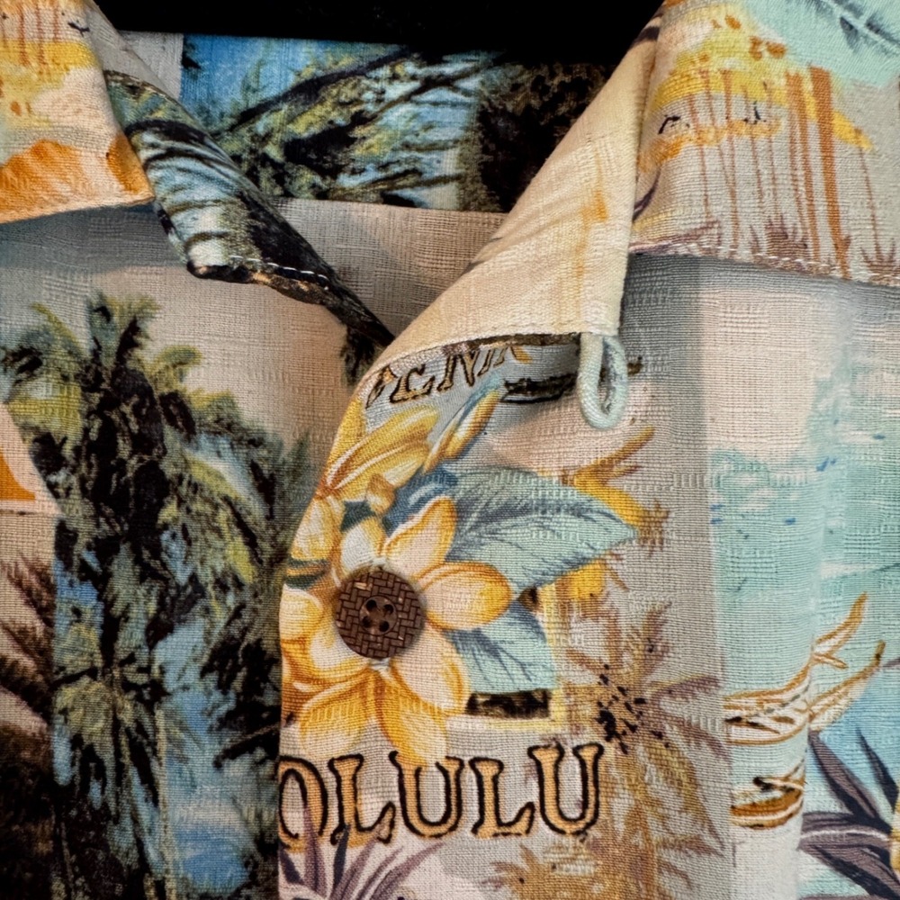 Seven Palm Silk Hawaiian Shirt XXL Aloha Honolulu Tropical Camp - Picture 5 of 14